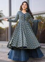 Cotton Blue Daily Wear Digital Print Readymade Plazzo Salwar Kameez